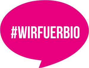 Sprechblase #WIRFUERBIO 